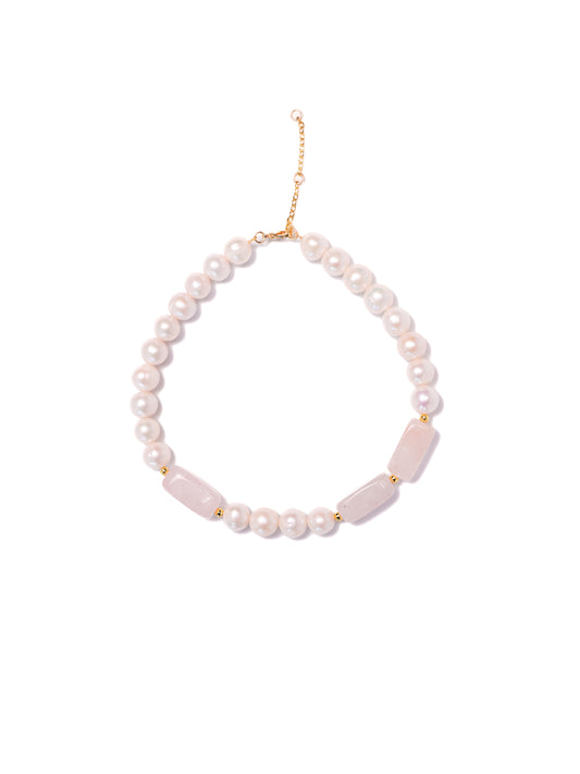 Pillar of love Necklace: Rose Quartz, Pearl