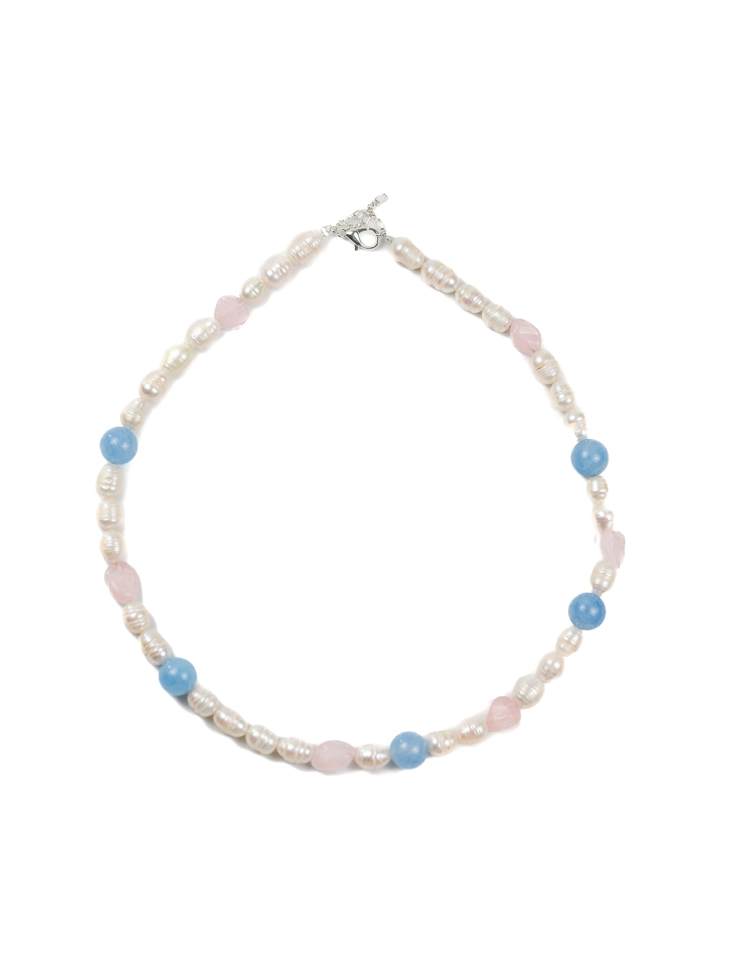 Necklace: Aquamarine, Rose Quartz, Pearl