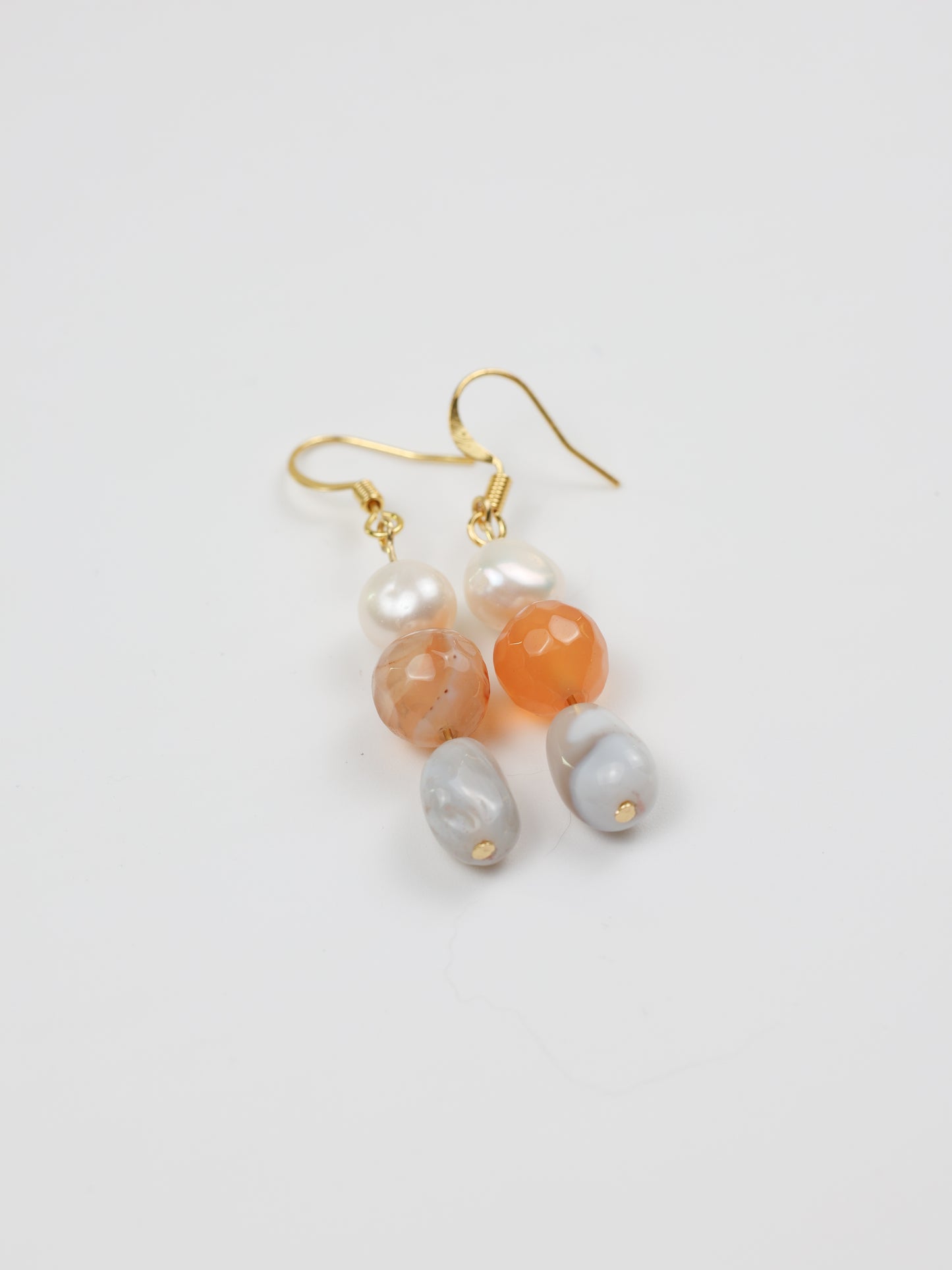 Earring: Fire Agate, Botswana Agate, Pearl