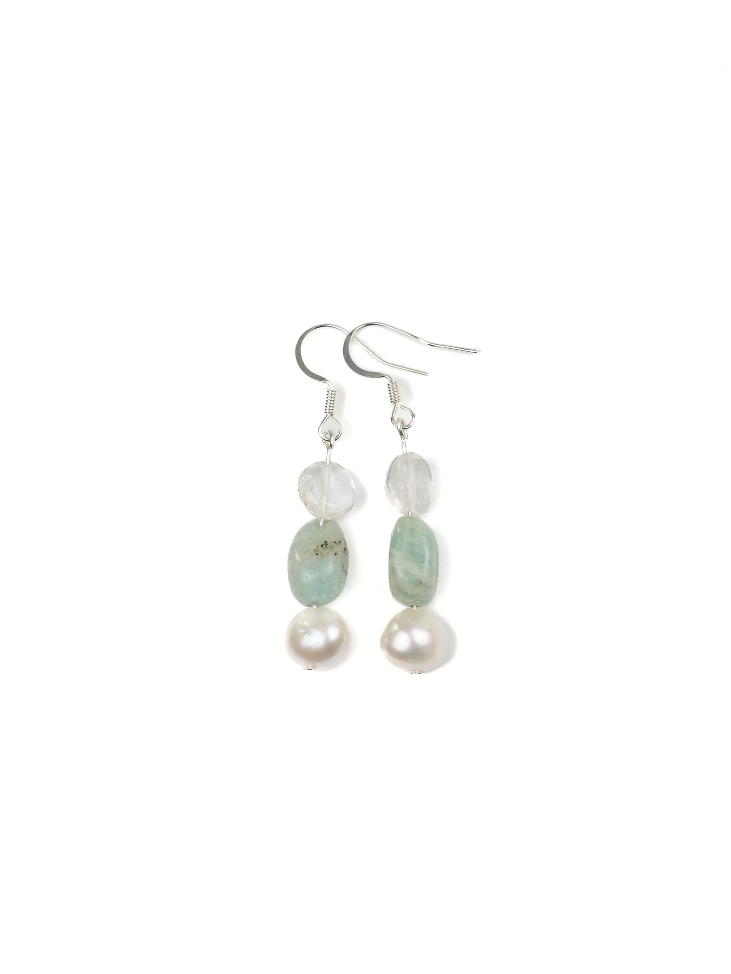 Earring: Amazonite, Clear Quartz, Pearl