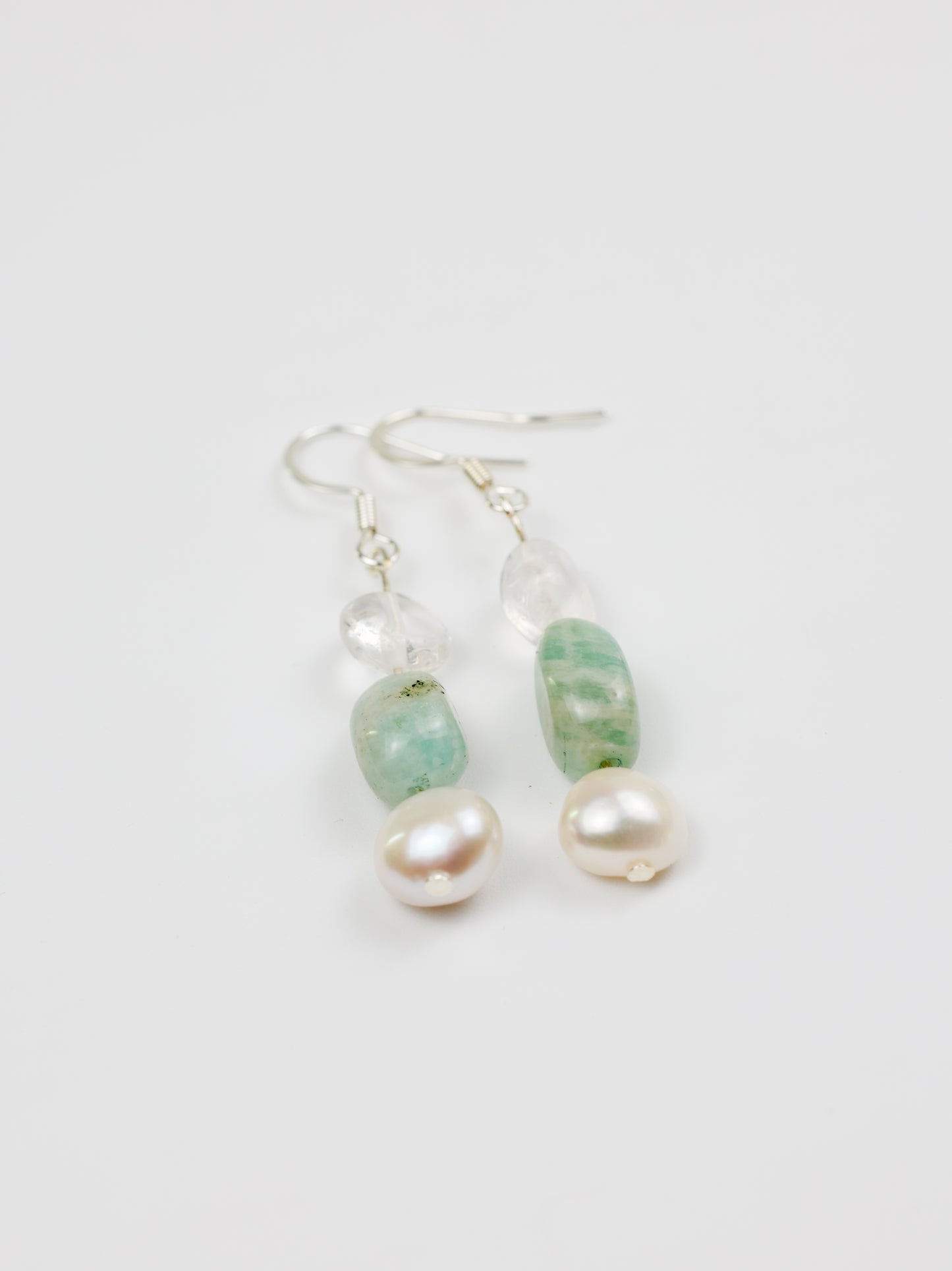 Earring: Amazonite, Clear Quartz, Pearl