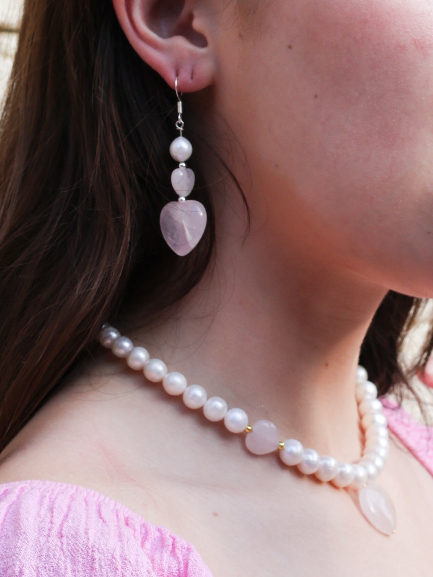 Heartstrings Earring: Rose Quartz, Pearl