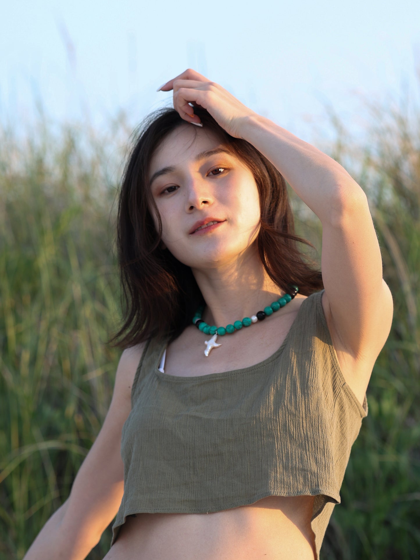 Necklace: Turquoise, Black Obsidian, Pearl