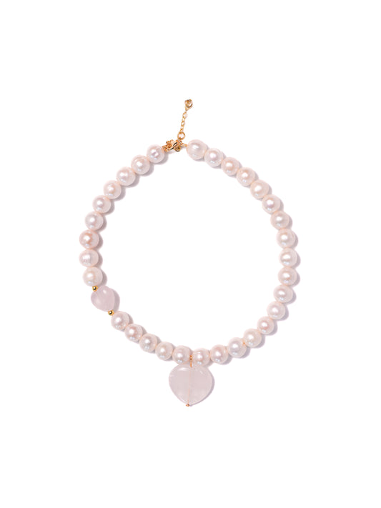 Heartstrings Necklace: Rose Quartz, Pearl