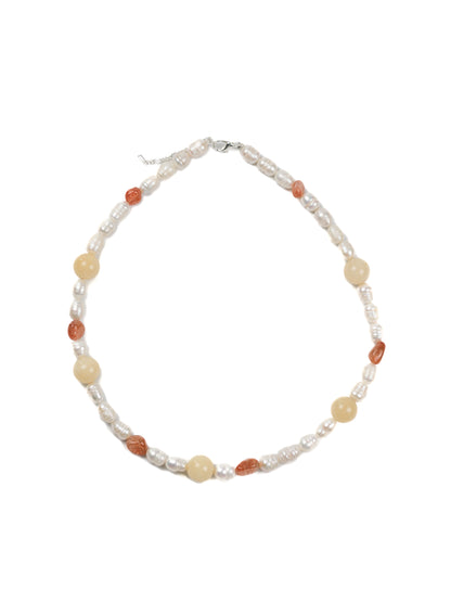 Necklace: Yellow Agate, Sunstone, Pearl