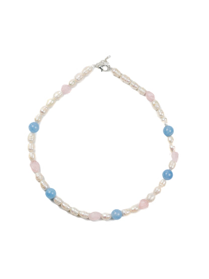Necklace: Aquamarine, Rose Quartz, Pearl