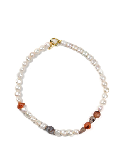 Necklace: Fire Agate, Botswana Agate, Pearl