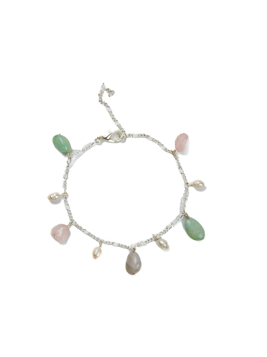 Anklet: Rose Quartz, Amazonite, Botswana Agate, Pearl