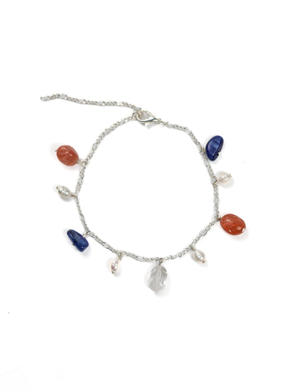Anklet: Kyanite, Sun Stone, Clear Quartz, Pearl