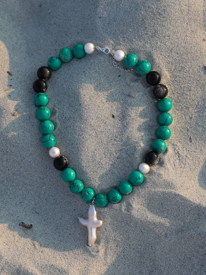 Necklace: Turquoise, Black Obsidian, Pearl