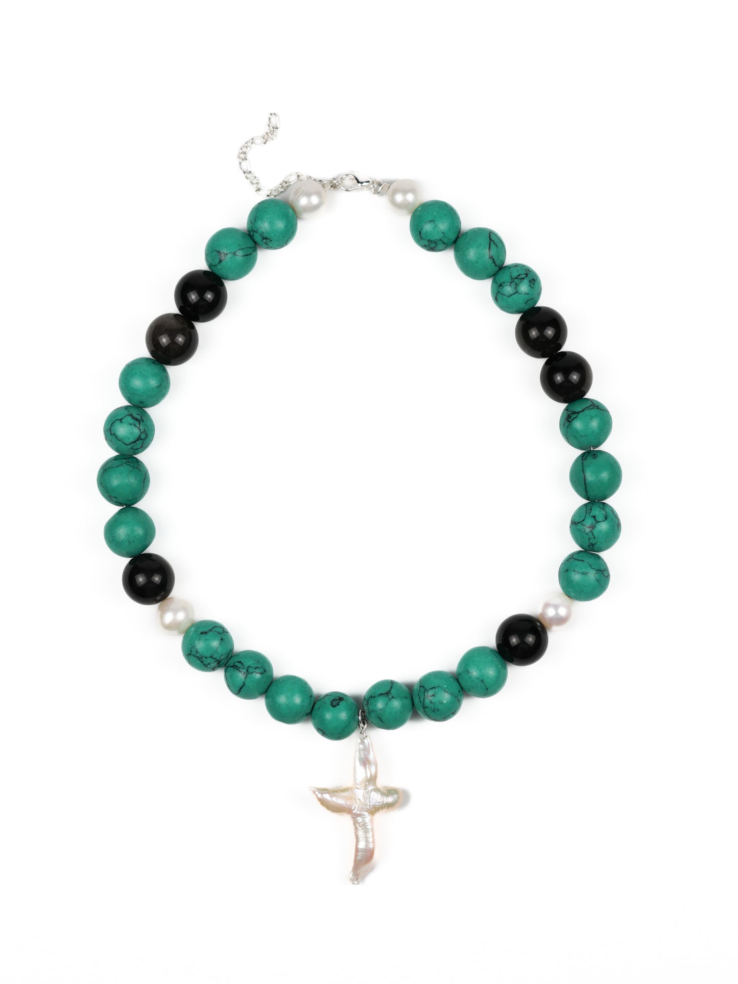Necklace: Turquoise, Black Obsidian, Pearl