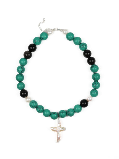 Necklace: Turquoise, Black Obsidian, Pearl