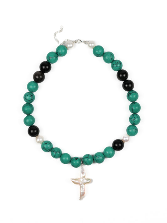 Necklace: Turquoise, Black Obsidian, Pearl