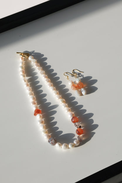 Earring: Fire Agate, Botswana Agate, Pearl