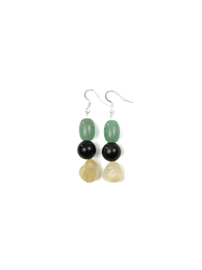 Earring: Citrine, Black Obsidian, Green Aventurine