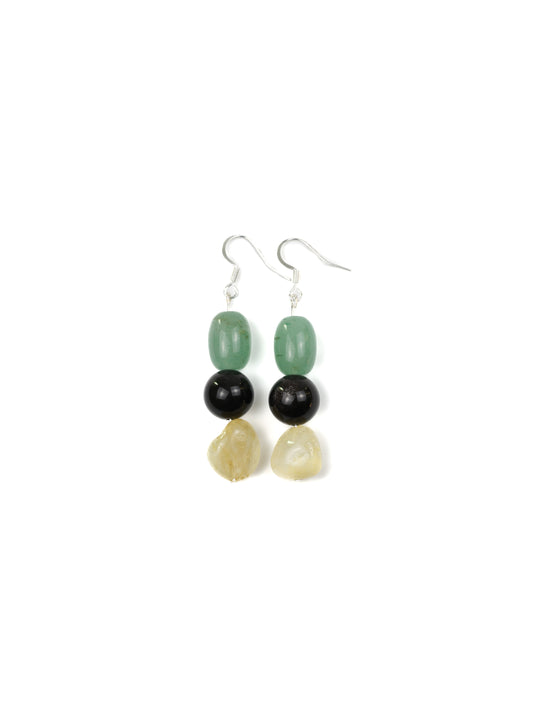 Earring: Citrine, Black Obsidian, Green Aventurine