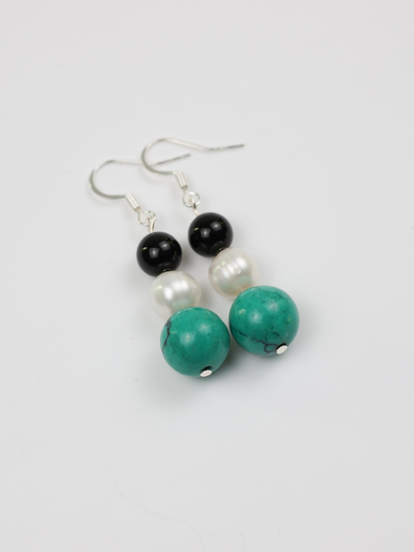 Earring: Turquoise, Black Obsidian, Pearl
