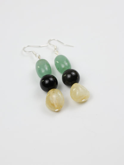 Earring: Citrine, Black Obsidian, Green Aventurine