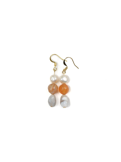 Earring: Fire Agate, Botswana Agate, Pearl