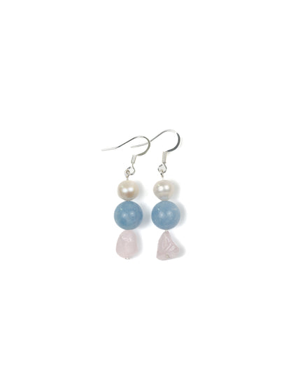 Earring: Aquamarine, Rose Quartz, Pearl