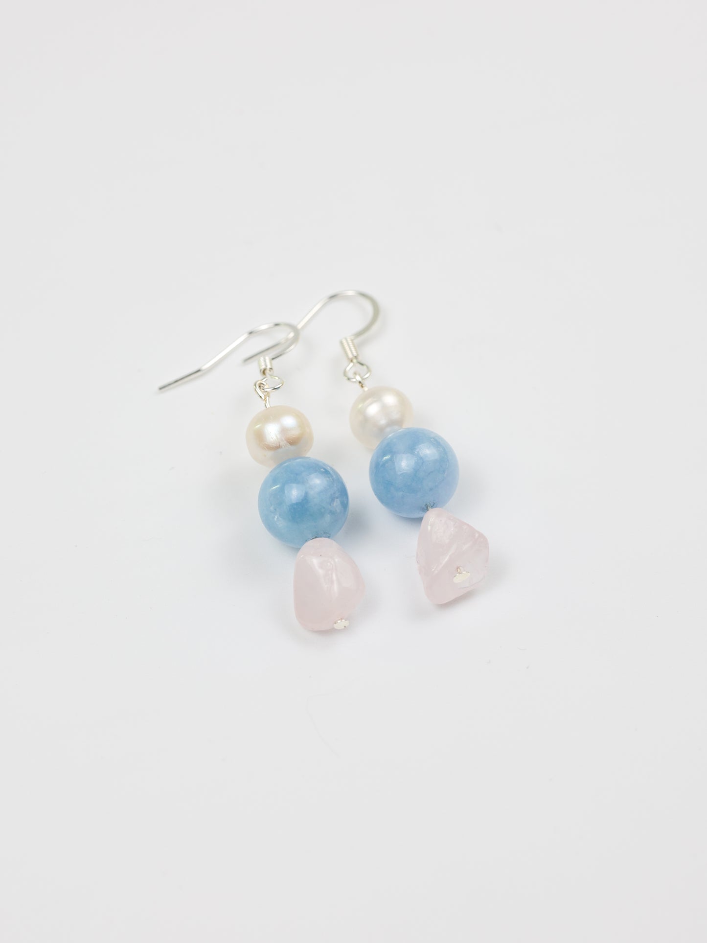 Earring: Aquamarine, Rose Quartz, Pearl