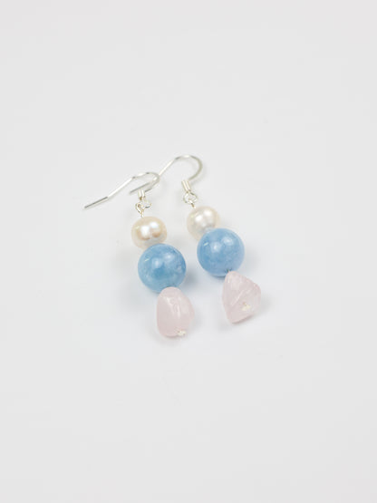 Earring: Aquamarine, Rose Quartz, Pearl