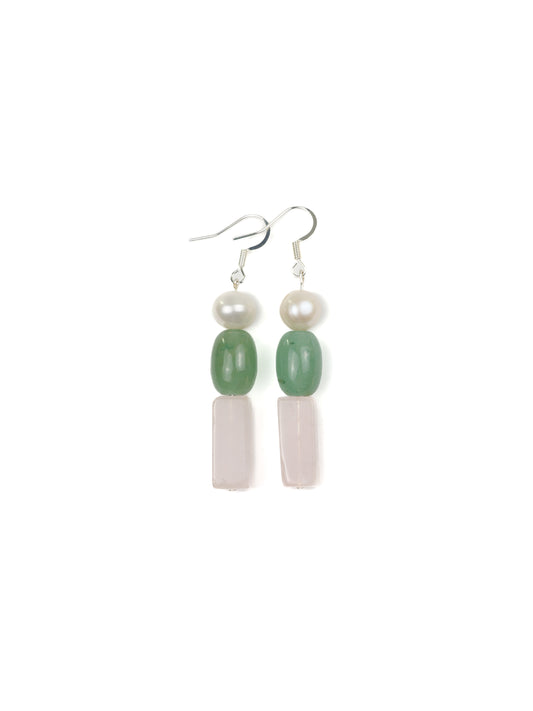 Heart Opening Earring: Rose Quartz, Aventurine, Pearl