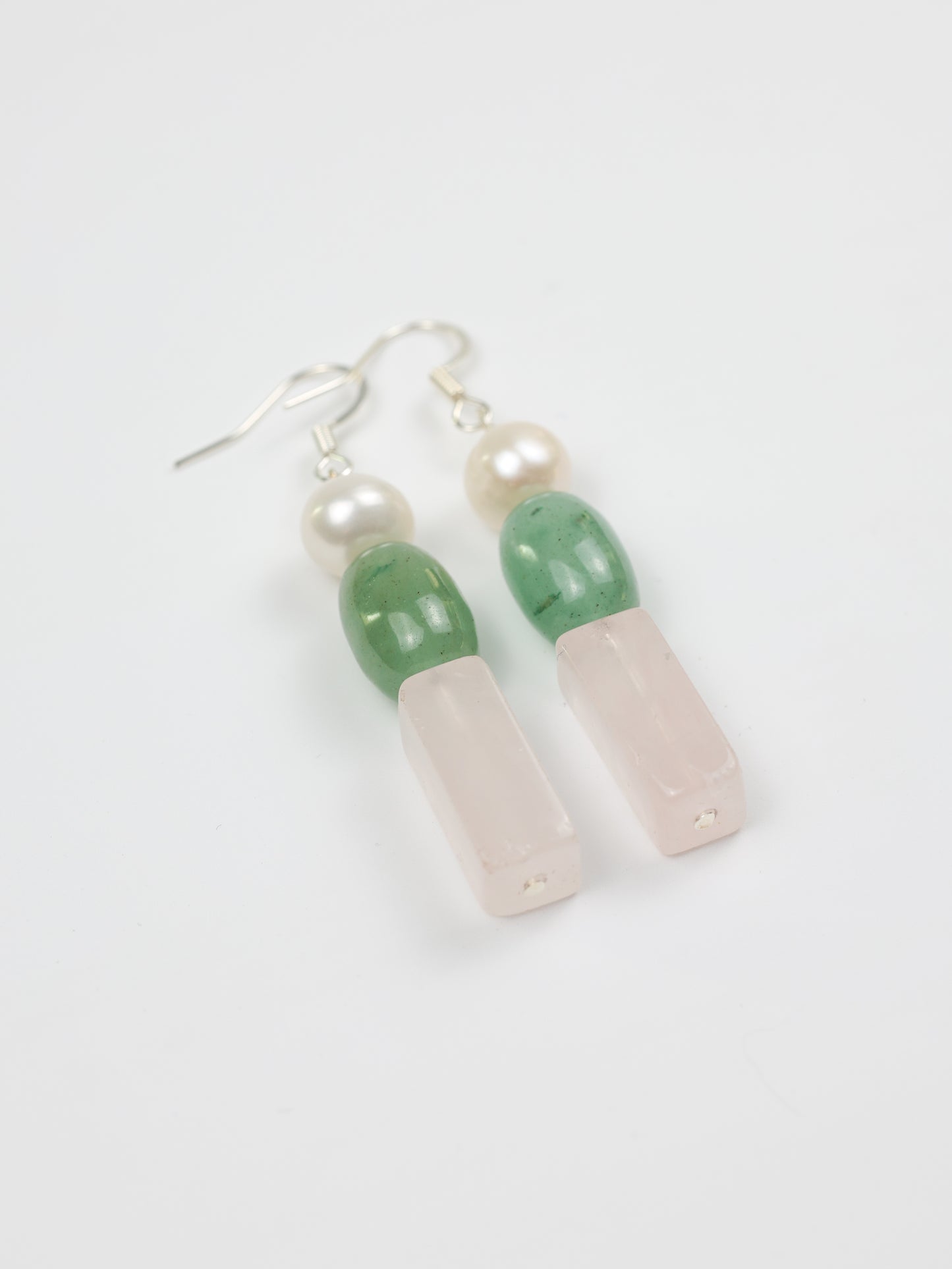 Heart Opening Earring: Rose Quartz, Aventurine, Pearl