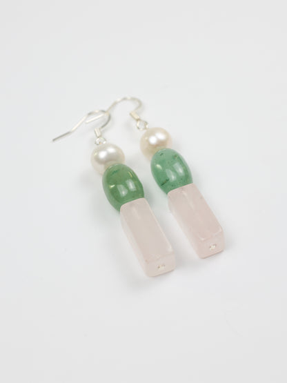 Heart Opening Earring: Rose Quartz, Aventurine, Pearl
