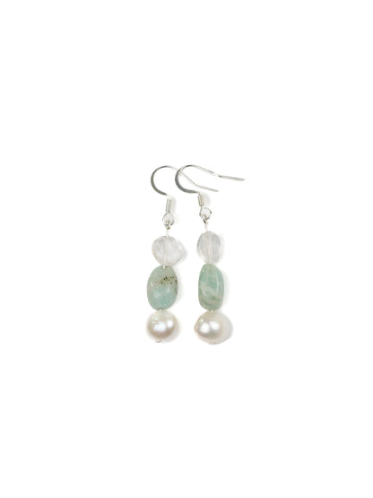 Earring: Amazonite, Clear Quartz, Pearl