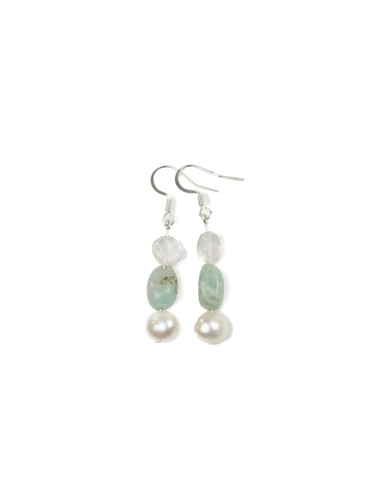Earring: Amazonite, Clear Quartz, Pearl