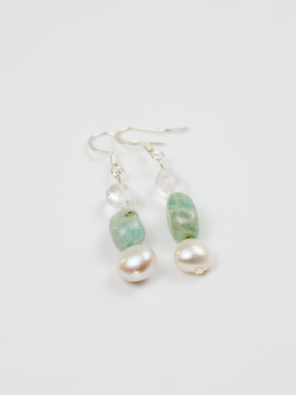 Earring: Amazonite, Clear Quartz, Pearl