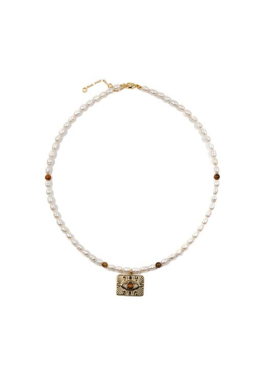 Tiger's Eye/Pearl Pendant Necklace