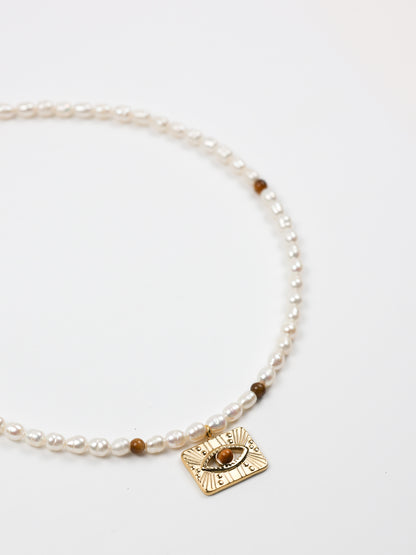 Tiger's Eye/Pearl Pendant Necklace