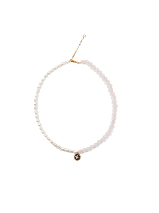 Rose Quartz/Pearl Pendant Necklace