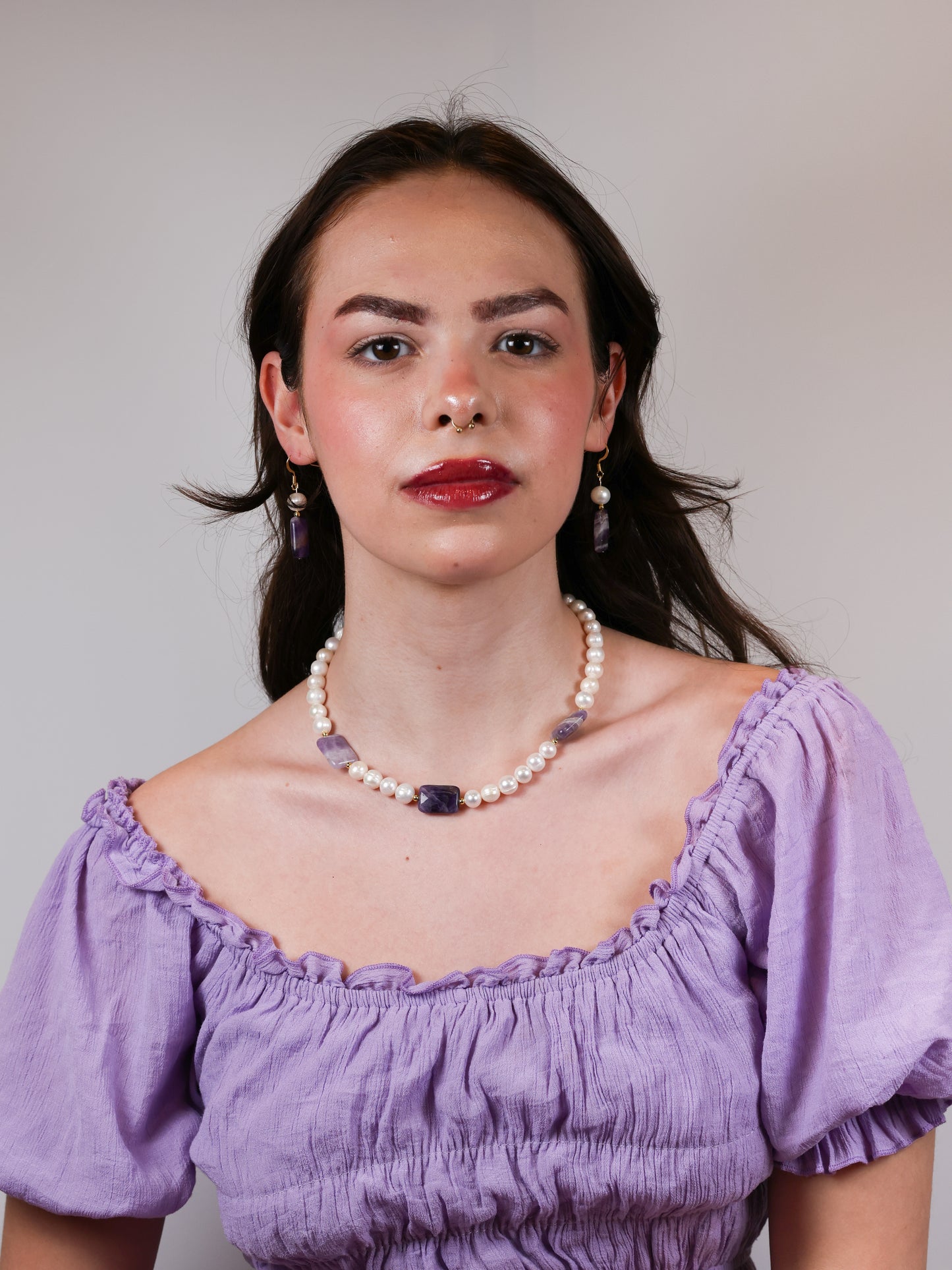 Stillness Earring: Amethyst, Pearl