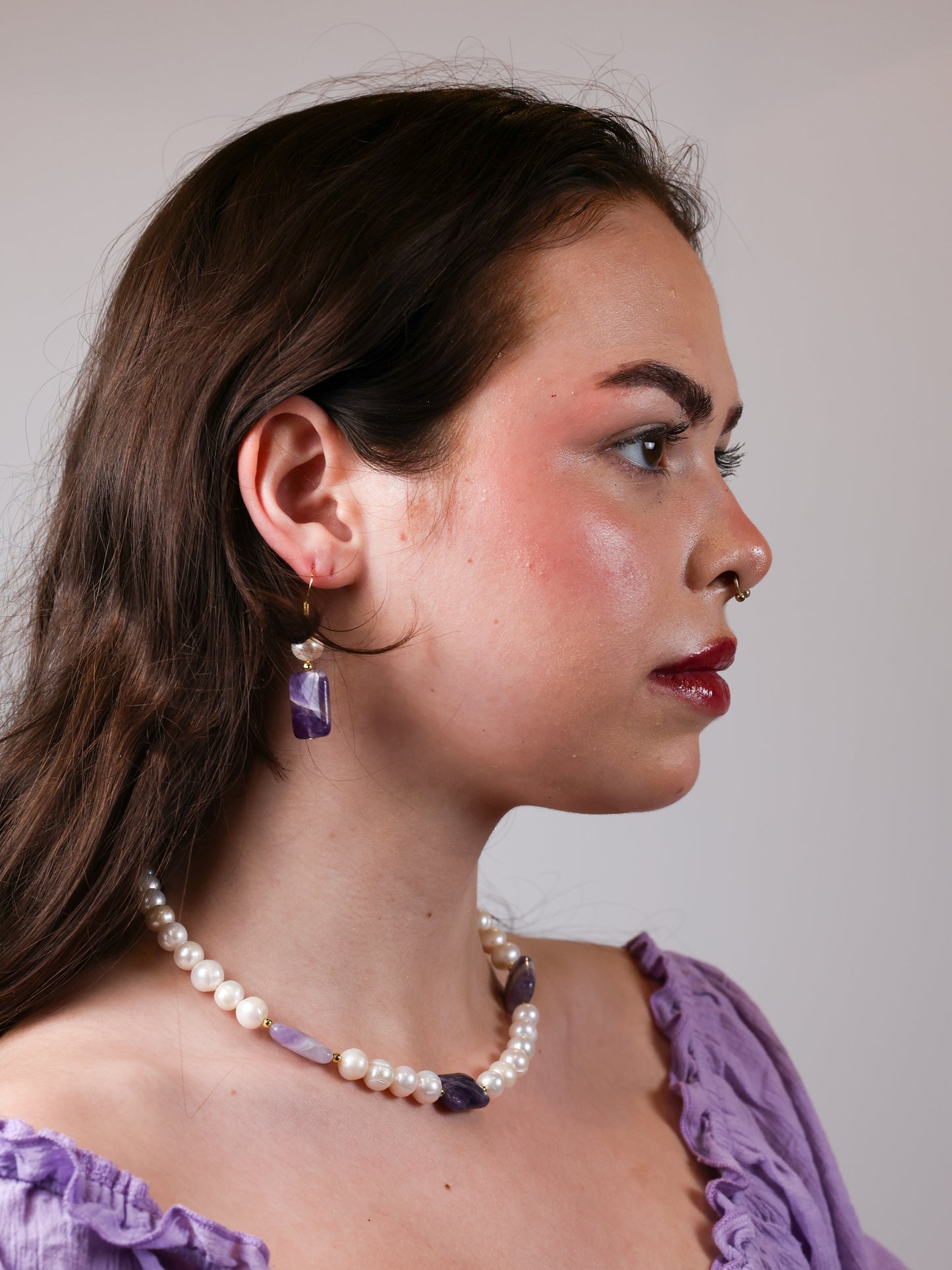 Stillness Earring: Amethyst, Pearl