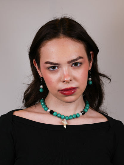 Earring: Turquoise, Black Obsidian, Pearl