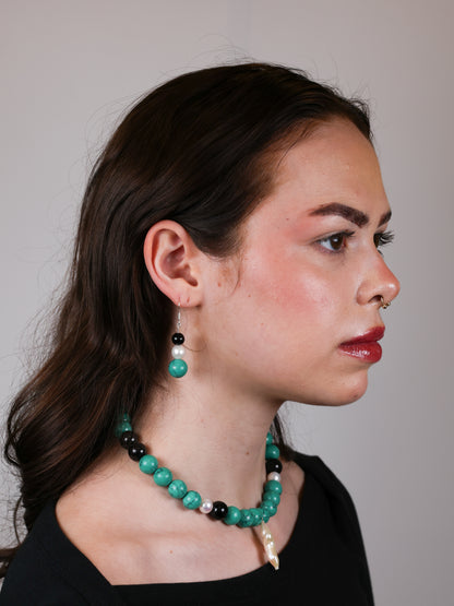 Earring: Turquoise, Black Obsidian, Pearl
