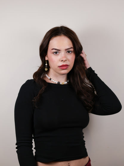 Glow Within Earring: Citrine, Black Obsidian