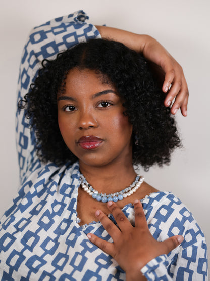 Necklace: Aquamarine, Clear Quartz, Pearl