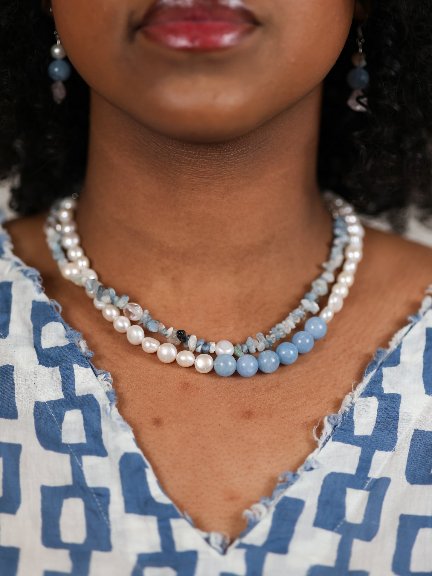 Necklace: Aquamarine, Clear Quartz, Pearl