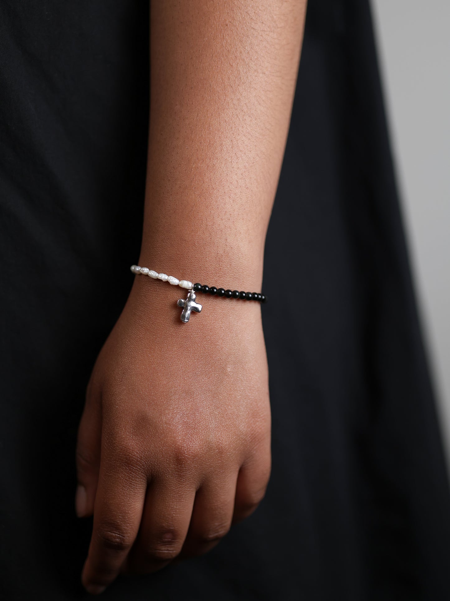 Bracelet: Black Obsidian, Pearl