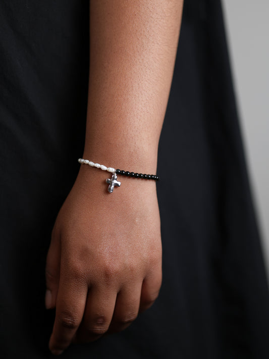 Bracelet: Black Obsidian, Pearl