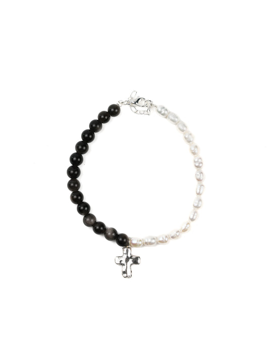 Men's Bracelet: Black Obsidian, Pearl