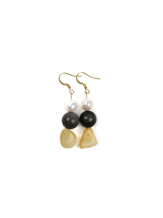 Glow Within Earring: Citrine, Black Obsidian