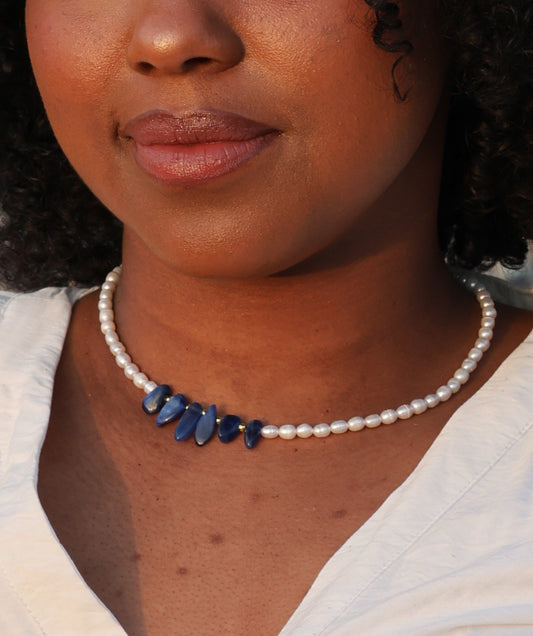 Necklace: Kyanite, Pearl