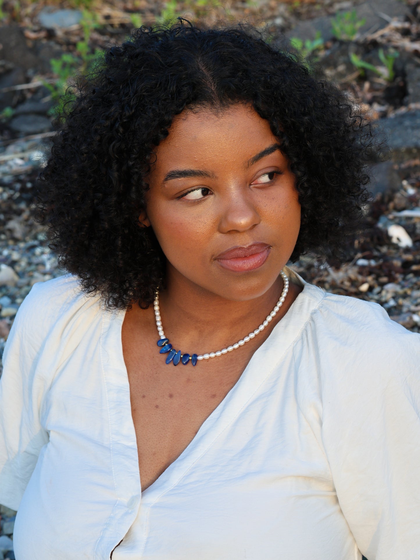 Necklace: Kyanite, Pearl