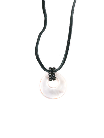 Black Obsidian/Mother-of-pearl Pendant Necklace