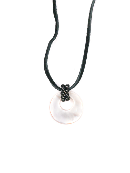 Black Obsidian/Mother-of-pearl Pendant Necklace